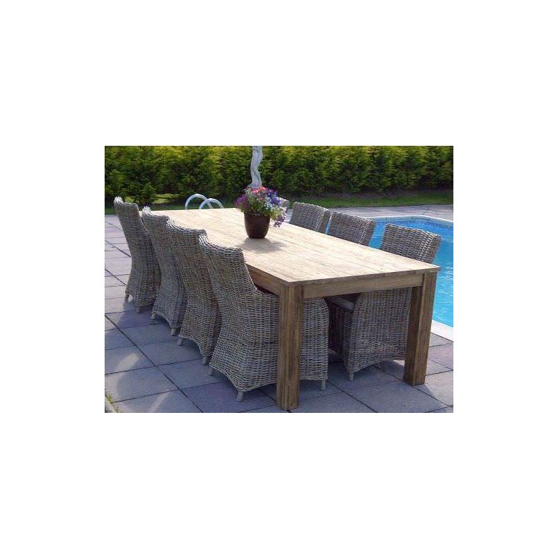 3m Rustic Reclaimed Teak Open Slat Dining Table with 8 Donna Chairs